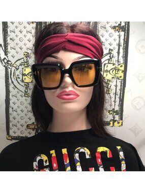 Tom Ford Black Acetate Frame with Amber Gradient Lenses Oversized Sunglasses
